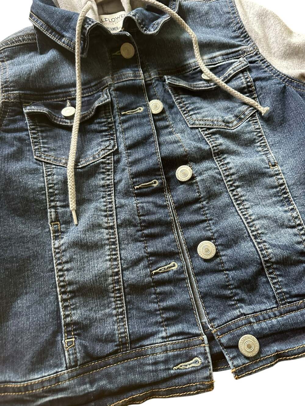 WallFlower The Dreamer Fit Denim Jacket with Hoodie Sleeves Size S